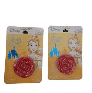 Disney Princess Belle Strawberry Flavored Lip Gloss Red Rose Compact Lot of 2
